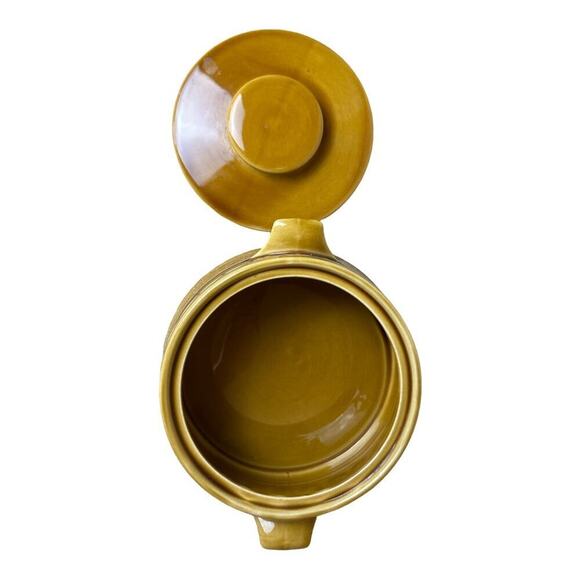 Vintage Brown Tan Glaze Covered Casserole Pot Crock Dish 7"x 3.5" - Picture 3 of 4